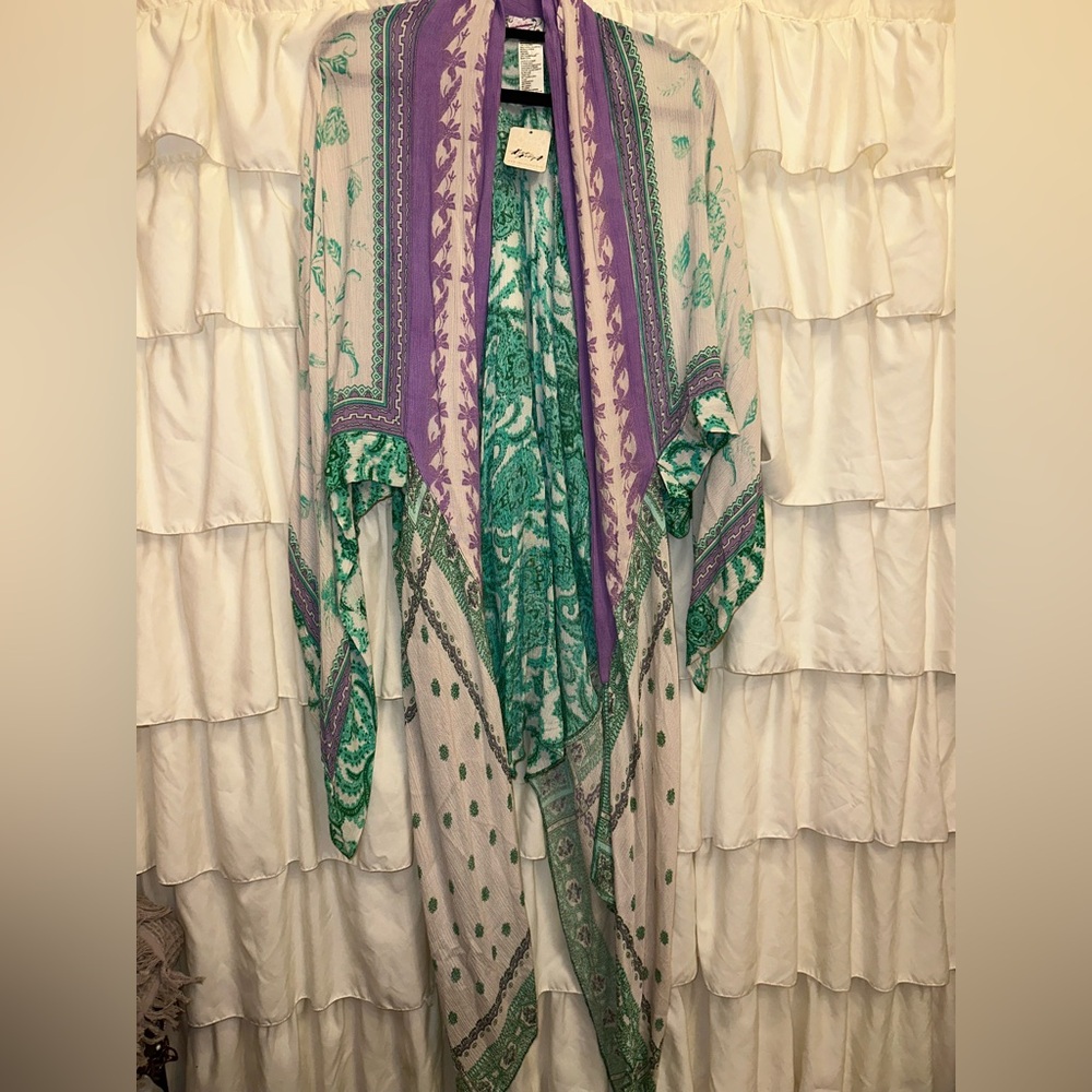 Free People Purple and Green Cardigan